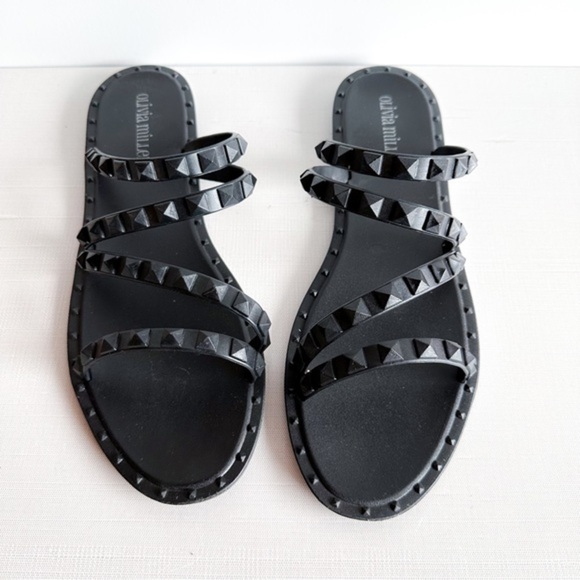 Olivia Miller Black Pyramid Stud Sandals - Picture 2 of 5